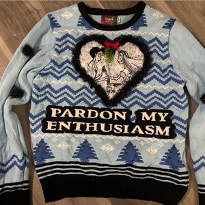 Spencer's Light Blue Graphic ugly Christmas Crewneck Sweater